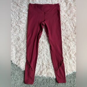 Alo Burgundy Athletic Stretch Elastic Cage Cut Out Mid Rise Leggings